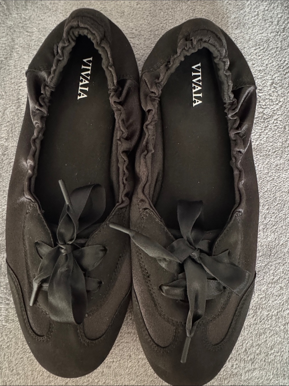 Vivaia Black Satin Bow Slip-On Flats